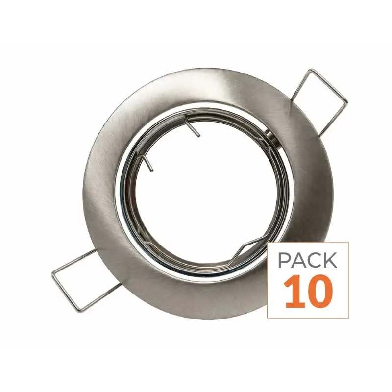 Réduction Pack de10 - Support Spot Encastrable GU10 Rond en Acier Couleur INOX