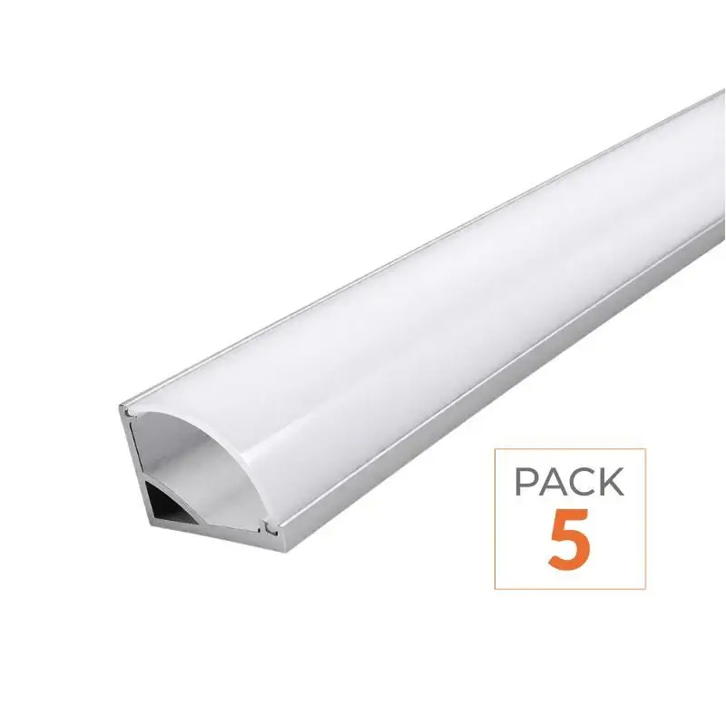 Profilé Aluminium Angle 2m pour Ruban LED Couvercle Blanc Opaque - Pack de 5 Offre Exclusive