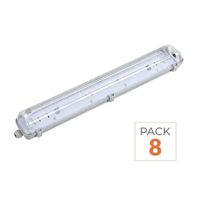 Pack de8 - Réglette étanche pour Tube LED T8 120cm IP65 (Boitier vide) Usine Directe