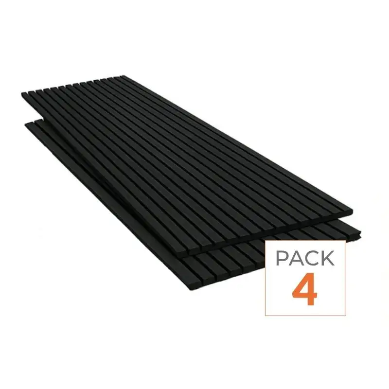 Prix Cassé Lot de 4 Panneaux Acoustiques Muraux Bois 240x60x2,2cm - Couleur Noir avec Fond Noir