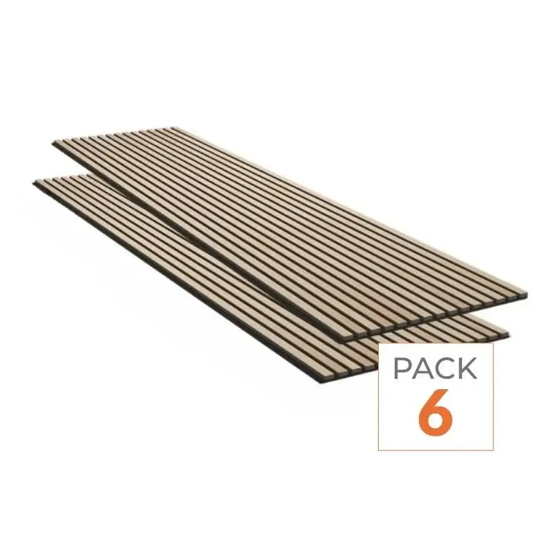 Lot de 6 Panneaux Acoustiques Muraux - Tasseaux Finition Chêne Blanc - Fond Noir - 240x60x2,2cm Vente Directe