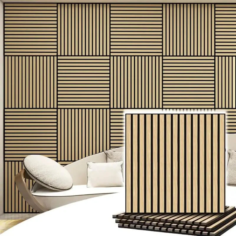 Must-Have Lot de 2 Panneaux Acoustiques Muraux Bois 60x60x2,2cm - Finition Chêne Blanc - Fond Noir