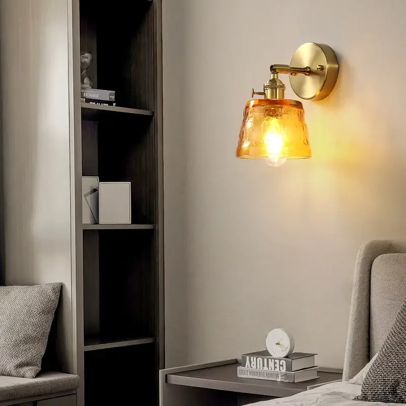 Applique murale nordique en cuivre avec abat-jour en verre led Nouveauté
