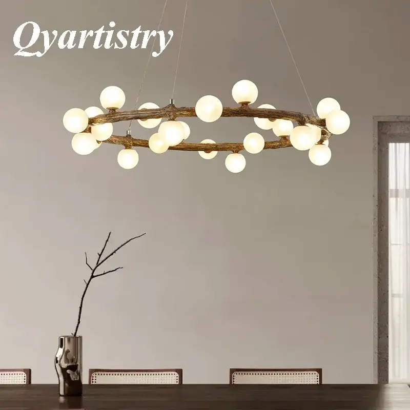 Achat Immédiat Wabi-sabi style artificial wood chandelier for indoor use