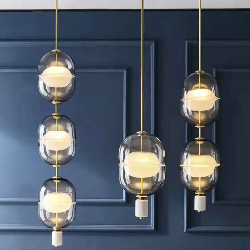 Nordic glass, marble and gold metal pendant light Livraison Express