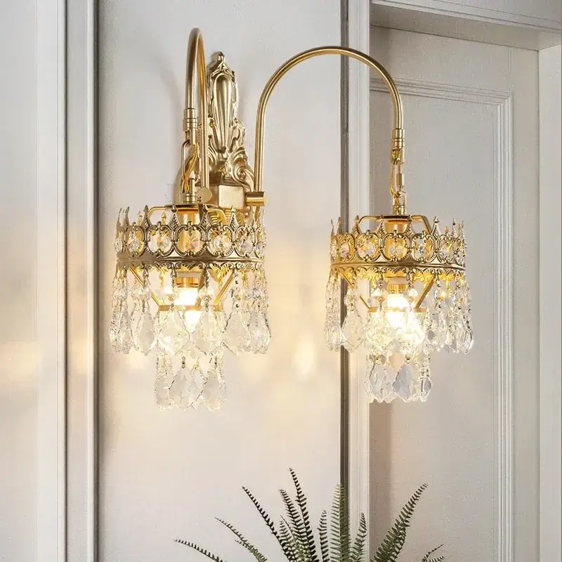 Jusqu'à Épuisement Des Stocks Vintage luxury gold crystal wall light with two lights