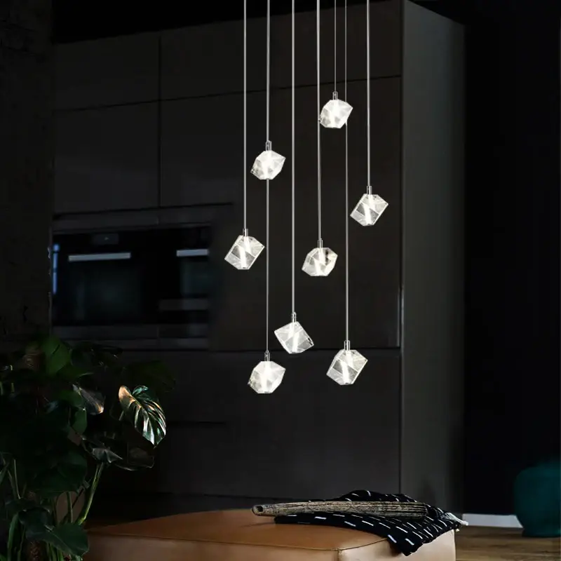 Modern square crystal chandelier for staircase and restaurant Soldes