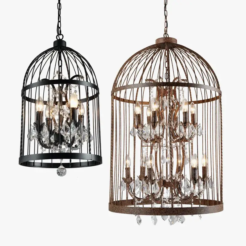 Seulement Aujourd'hui Vintage iron birdcage chandelier creative decorative lighting for i...