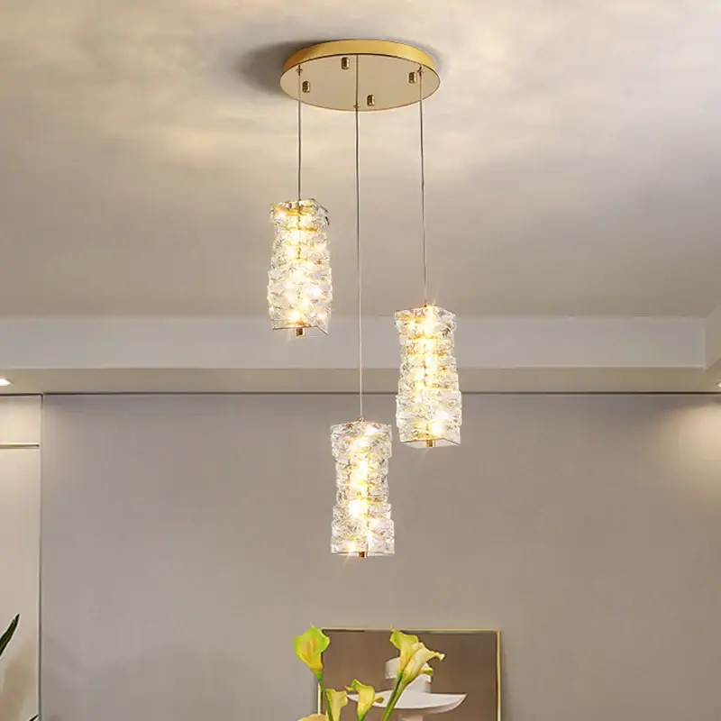 Modern nordic pendant light in stainless steel and decorative crystal Produit De Marque
