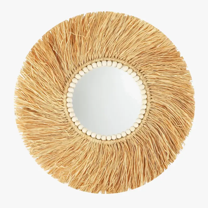Handmade bohemian style wooden beaded decorative mirror Achat Immédiat