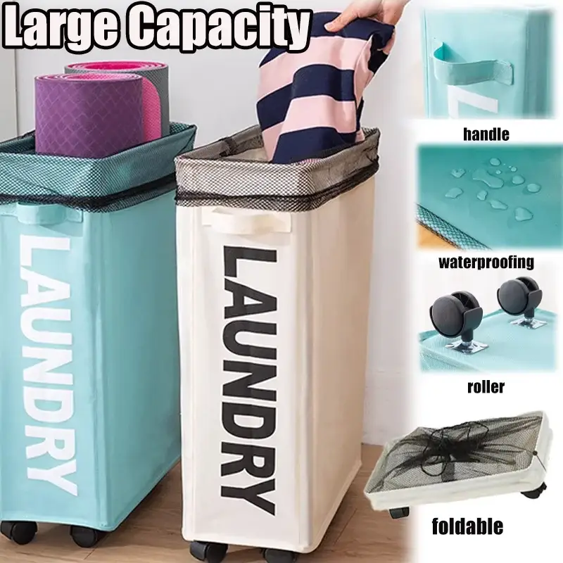 Foldable laundry basket with wheels for various storage Seulement Aujourd'hui