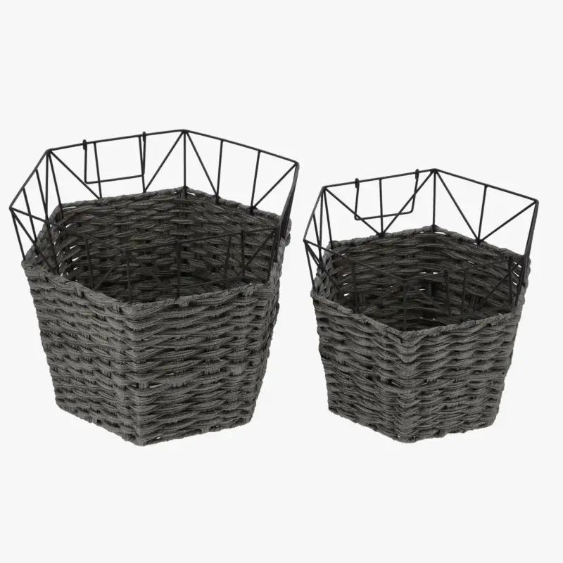Set of 2 wrought iron laundry baskets practical storage organizer Offre Limitée