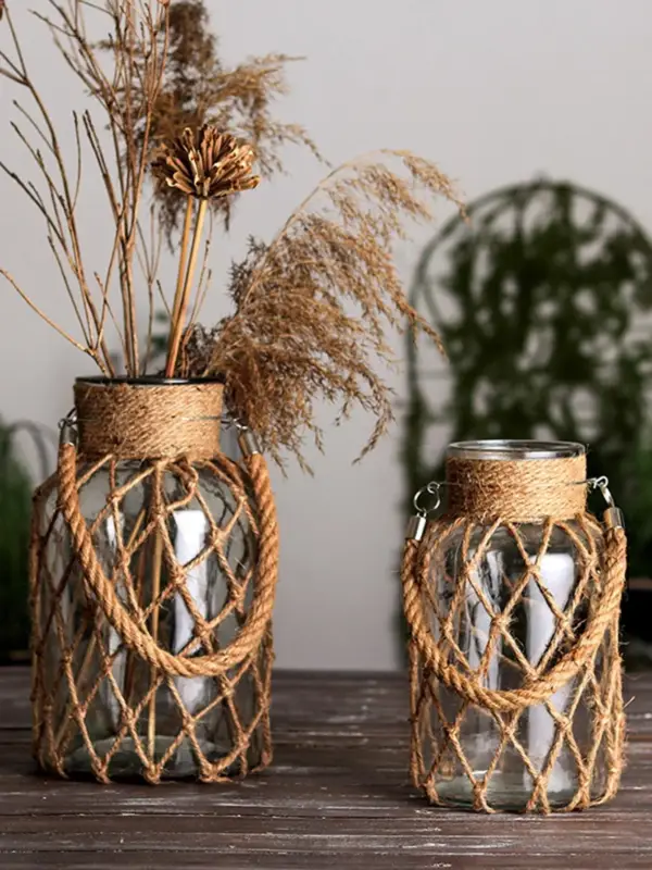 Hand-woven glass vase bohemian decoration for dried flowers Soldes