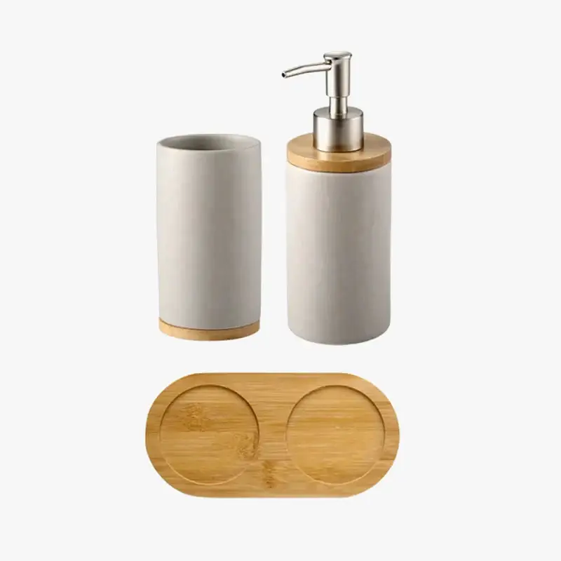 Nordic style ceramic toothbrush holder with wooden base Vente Directe
