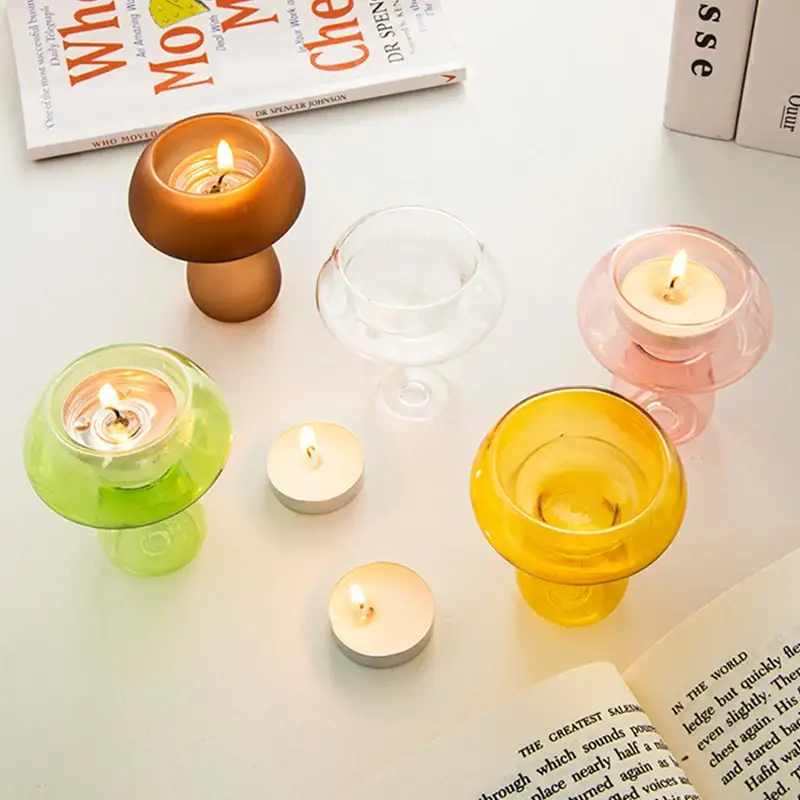 Authentique Nordic glass mushroom candle holder for decor and celebrations