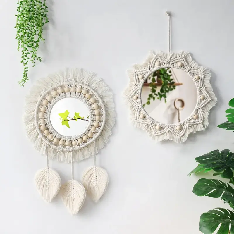 Boho-style macramé wall mirror for interior decoration Acheter En Ligne