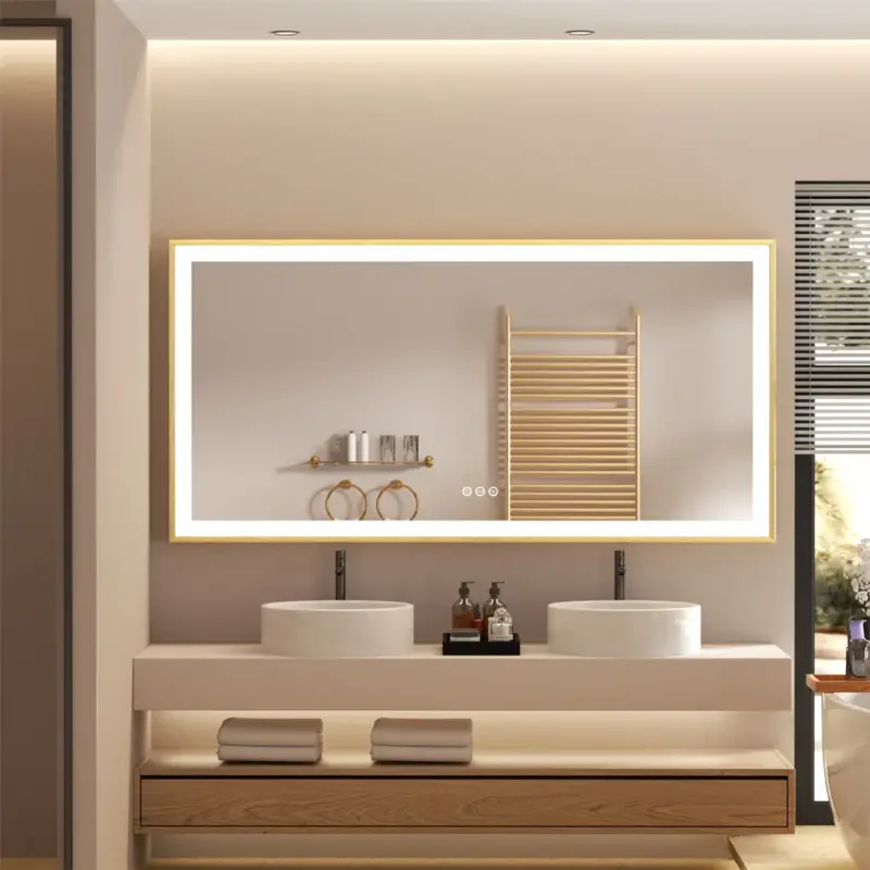 Illuminated mirror with gold frame and three-colour dimmable anti-f... Jusqu'à Épuisement Des Stocks