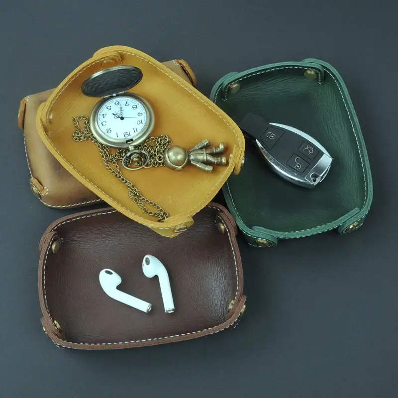Genuine leather storage tray for various items Solde
