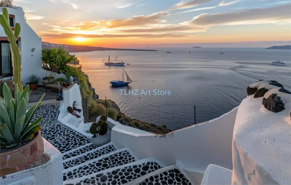 Promotion Saisonnière Modern travel landscape posters of greece santorini