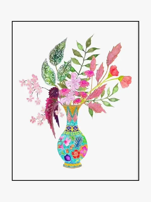 Watercolour flower vase nordic wall art for interior decor Expédié Aujourd'hui