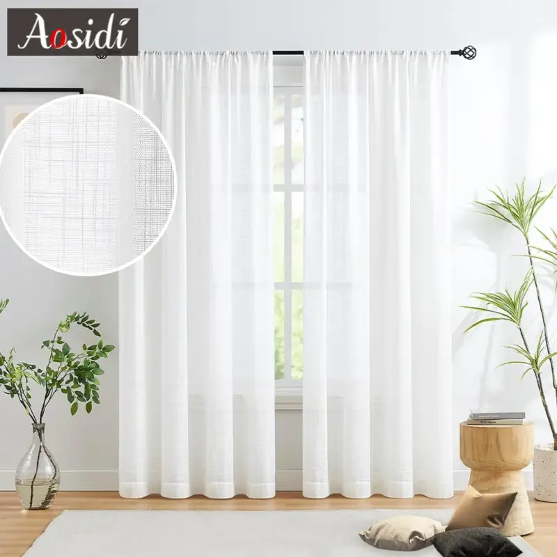 Linen-effect sheer curtain, japanese style for living room and bedroom Meilleur Choix