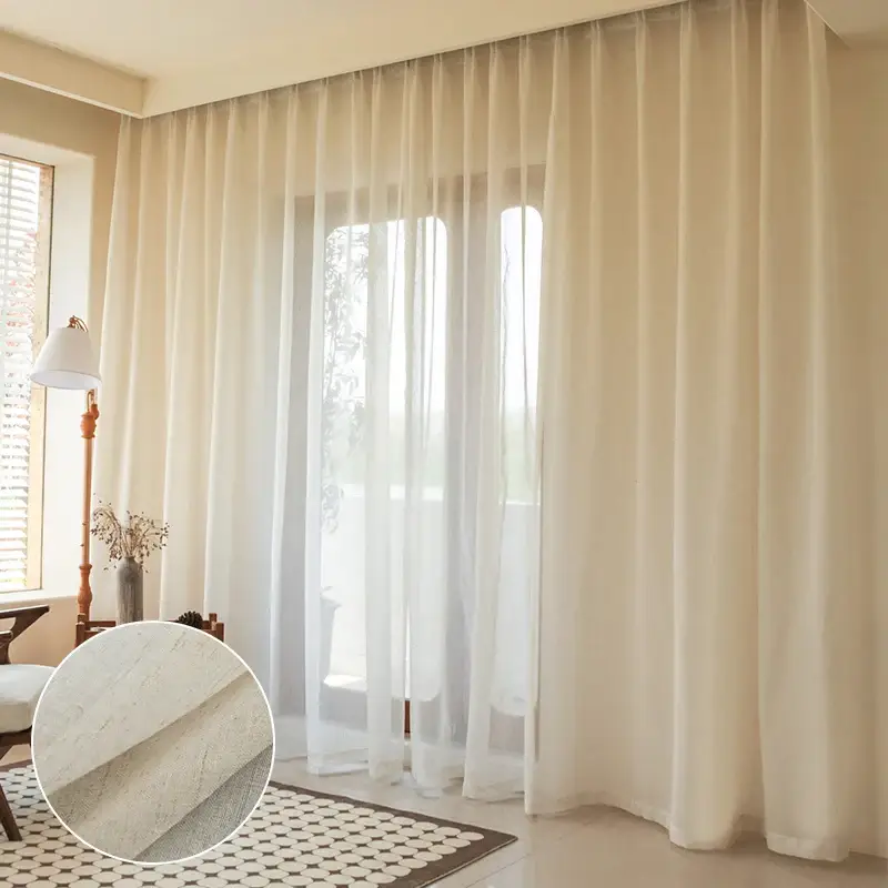 Promotion Saisonnière Textured voile curtain with japanese linen look for living room