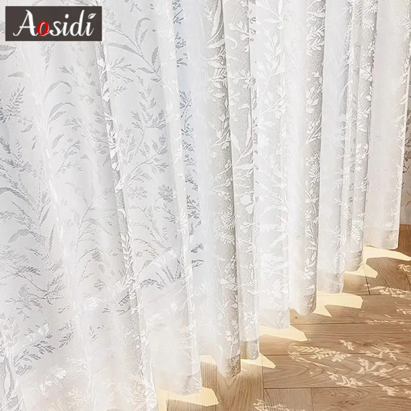 Translucent floral lace voile curtain for living room and bedroom Prix Bas