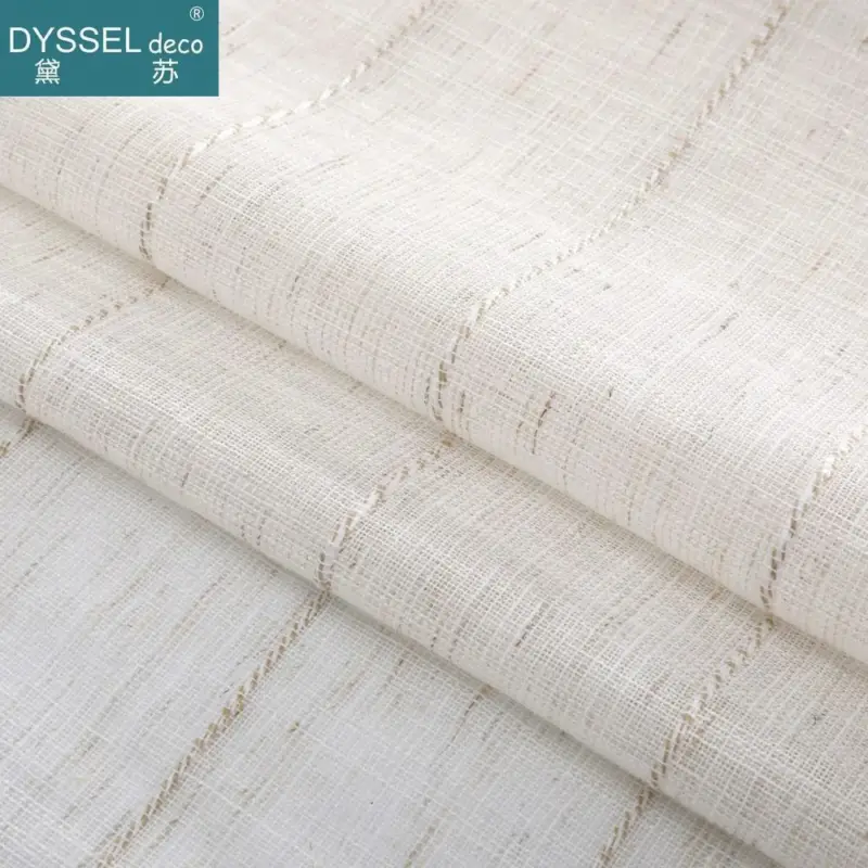 Natural stripe slub tulle voile curtain for living room and bedroom Prix Cassé