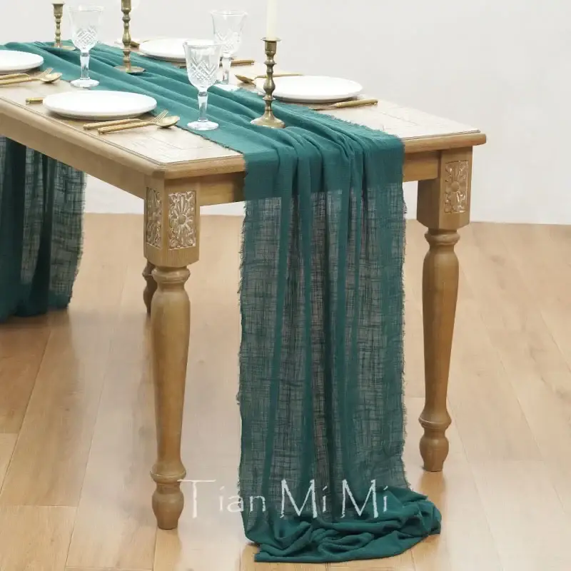 Retro beige cotton gauze table runner for weddings and parties Expédié Aujourd'hui