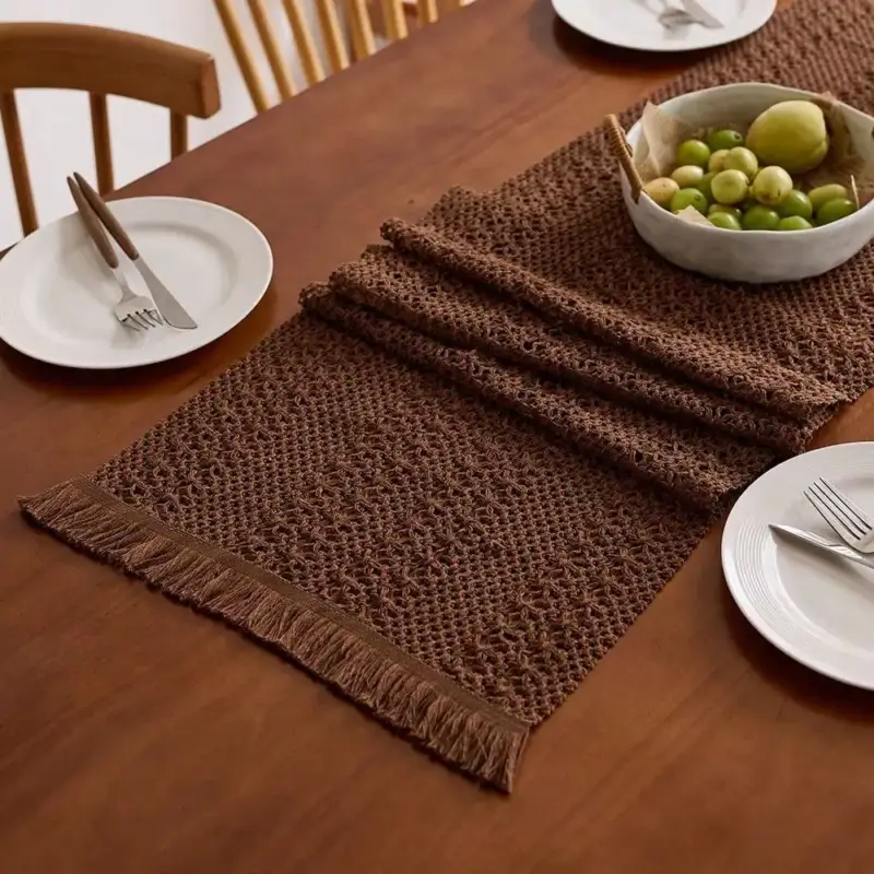Prix Choc Nordic boho woven table runner with tassels