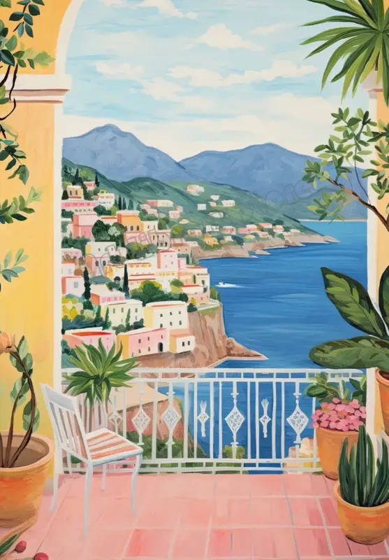 Vintage italian poster landscape food and coffee Offre Exclusive