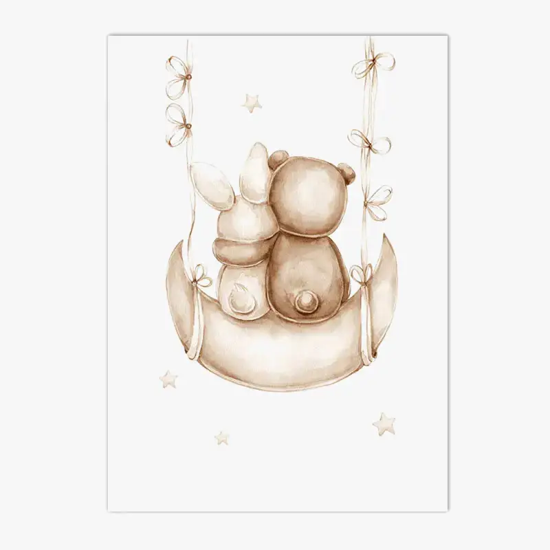 Cloud moon rabbit bear canvas wall art for children's room Vente Flash