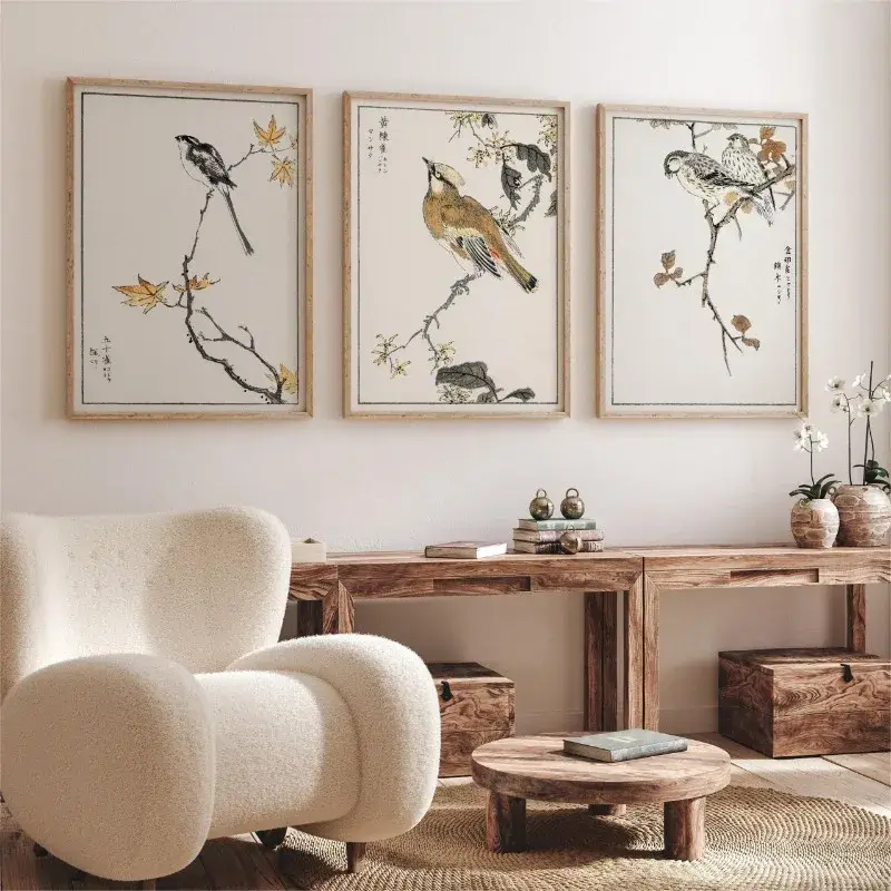 Set of 3 vintage japanese style bird wall art prints Achat Immédiat