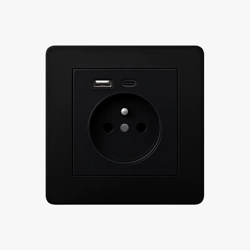 Must-Have Black matte steel wall socket with double usb and usb type c, round...