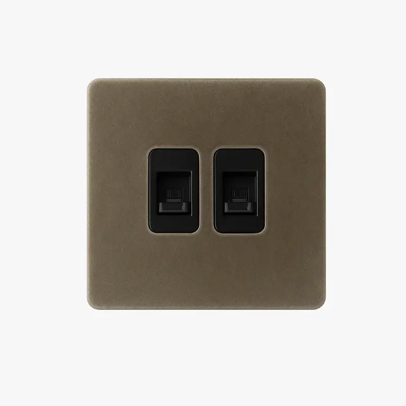 Offre Du Jour Double rj45 socket in aged grey steel with rounded edges