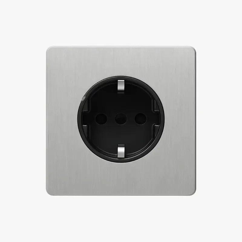 Light grey brushed steel electrical outlet (europe) rounded edges Nouvelle Collection