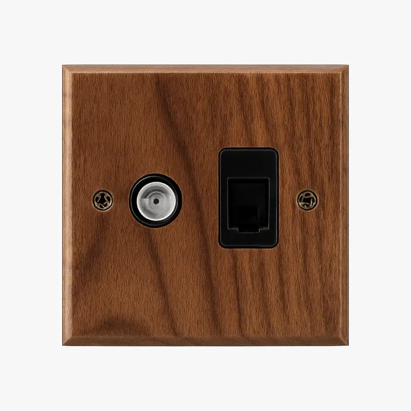 Wooden tv and rj45 socket with gold screws Solde