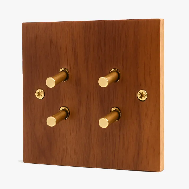 Quadruple 2-way wooden light switch with gold screws Super Prix