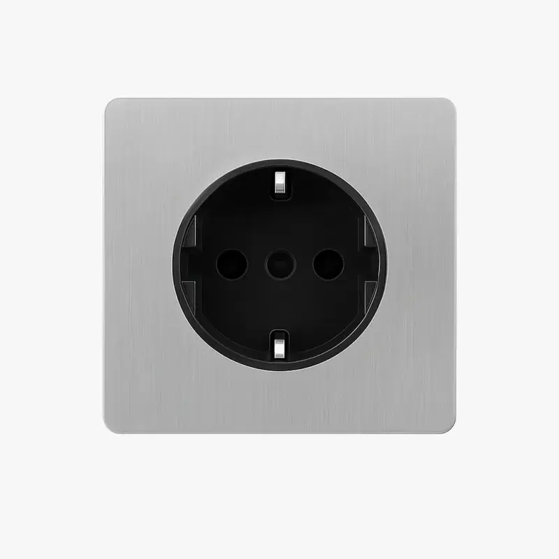Vente Directe Light grey brushed steel electrical socket (europe) with rounded edges