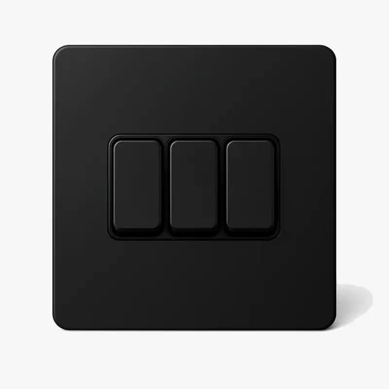 Vente Directe Triple 3-way switch in matte black steel with rounded edges