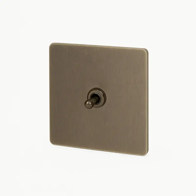 Single 1-gang switch in aged bronze steel with rounded edges Bon Marché