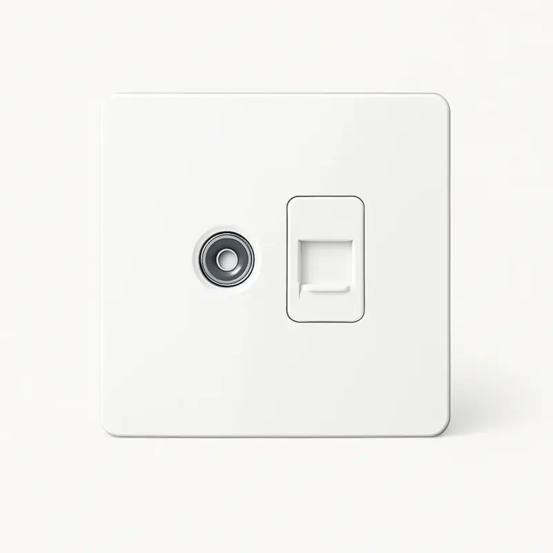 Top Vente Matte white steel tv and rj45 socket with rounded edges