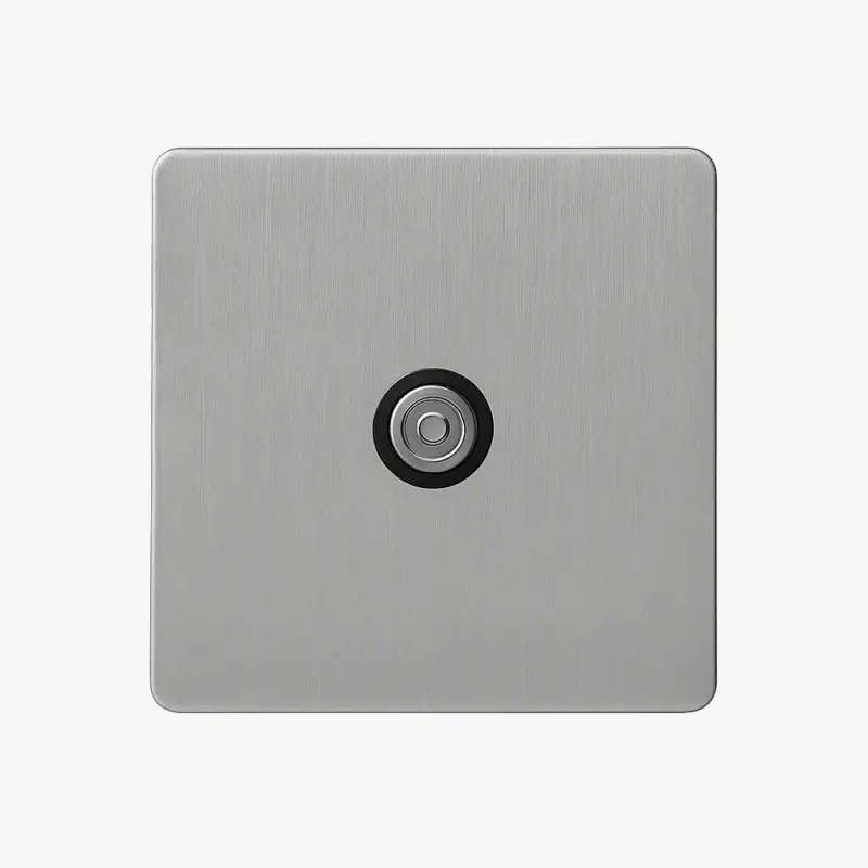 Light grey brushed steel tv socket with rounded edges Paiement Sécurisé