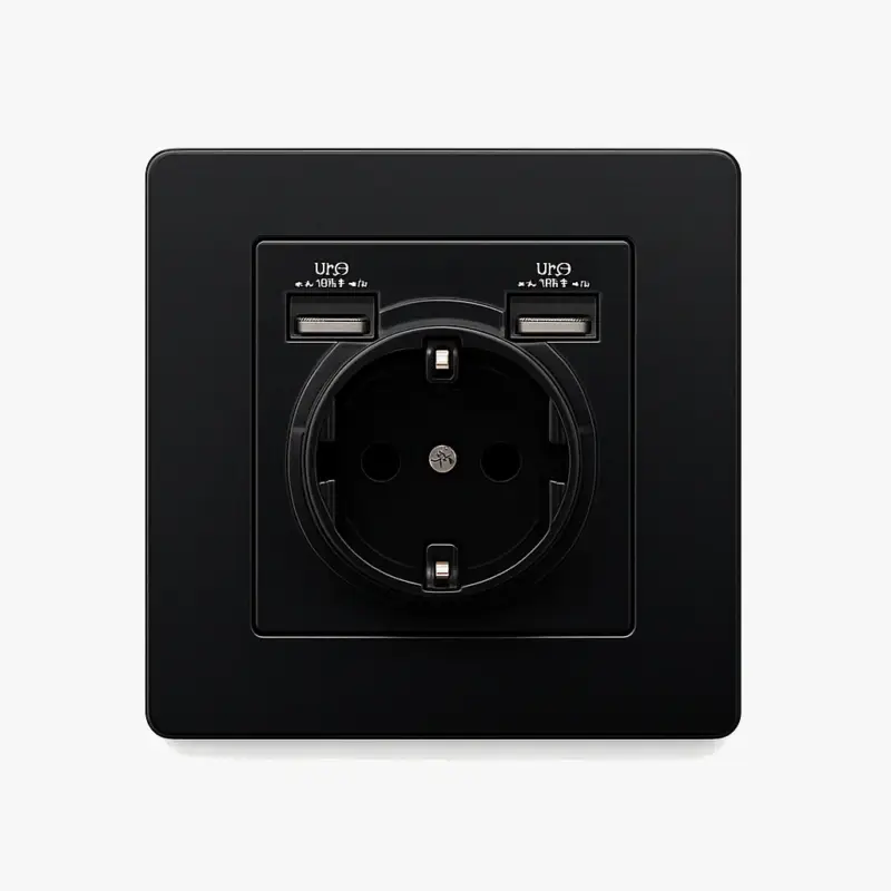 Super Prix Black matte steel electrical socket with double usb (europe) rounde...