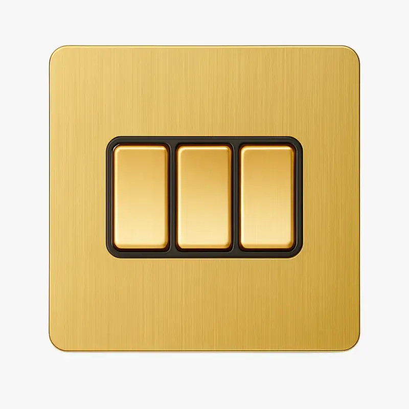 Triple 3-way switch in brushed gold steel with rounded edges Prix Réduit