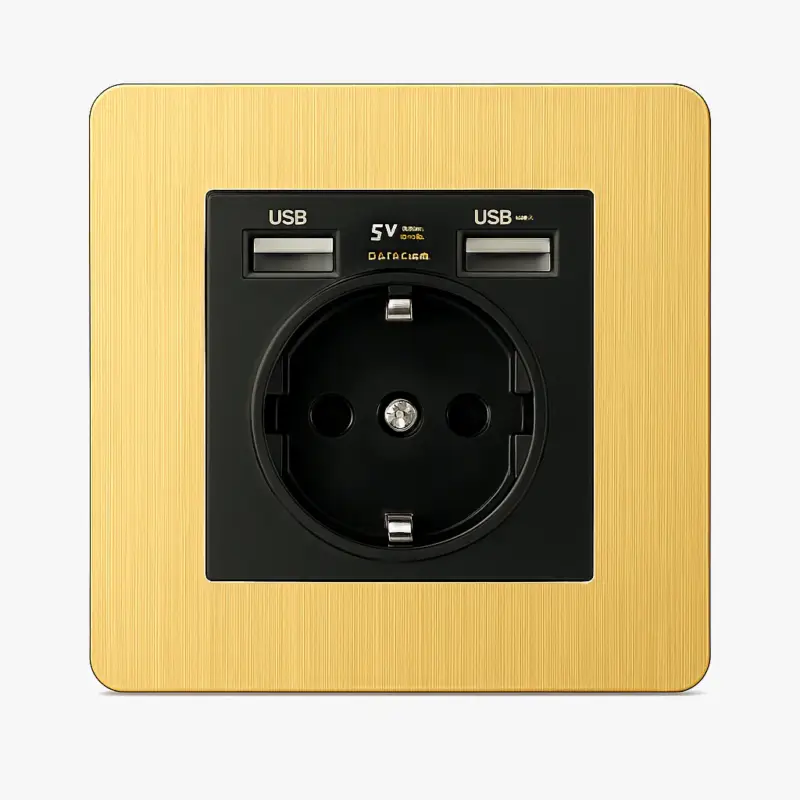 Brushed gold steel electrical socket and double usb (europe) with r... Prix Choc