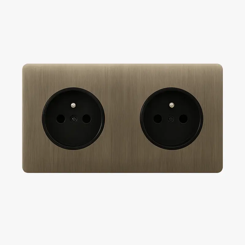 Double electrical socket in brushed grey steel with rounded edges Haute Qualité