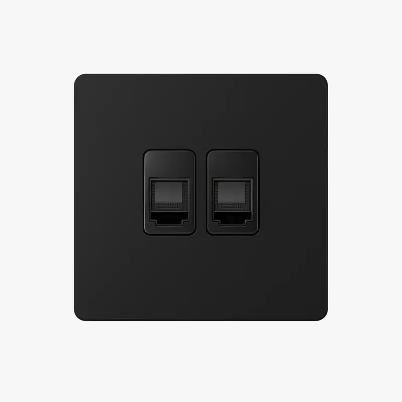 Black brushed steel double rj45 socket Certifié