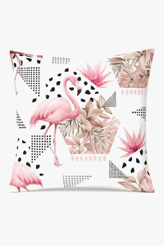 Square cushion cover with flamingo design for interior decor Pas Cher