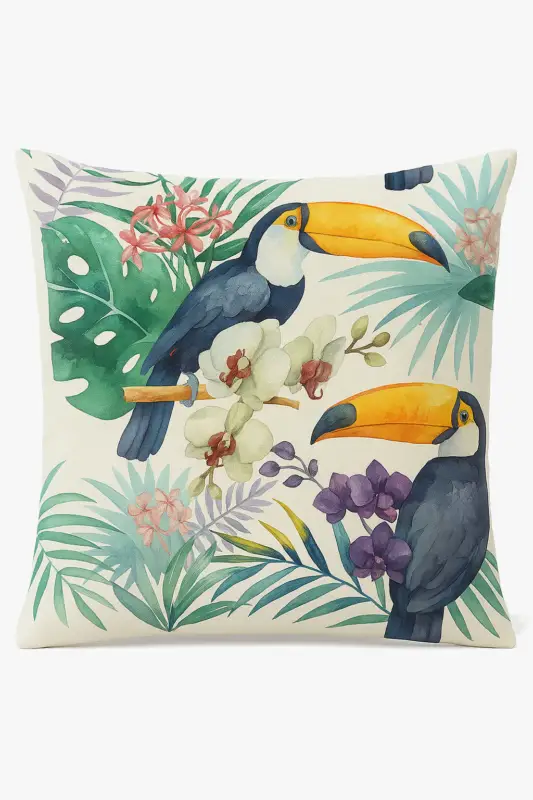 Achetez Aujourd'hui Tropical cushion cover with colourful parrot pattern